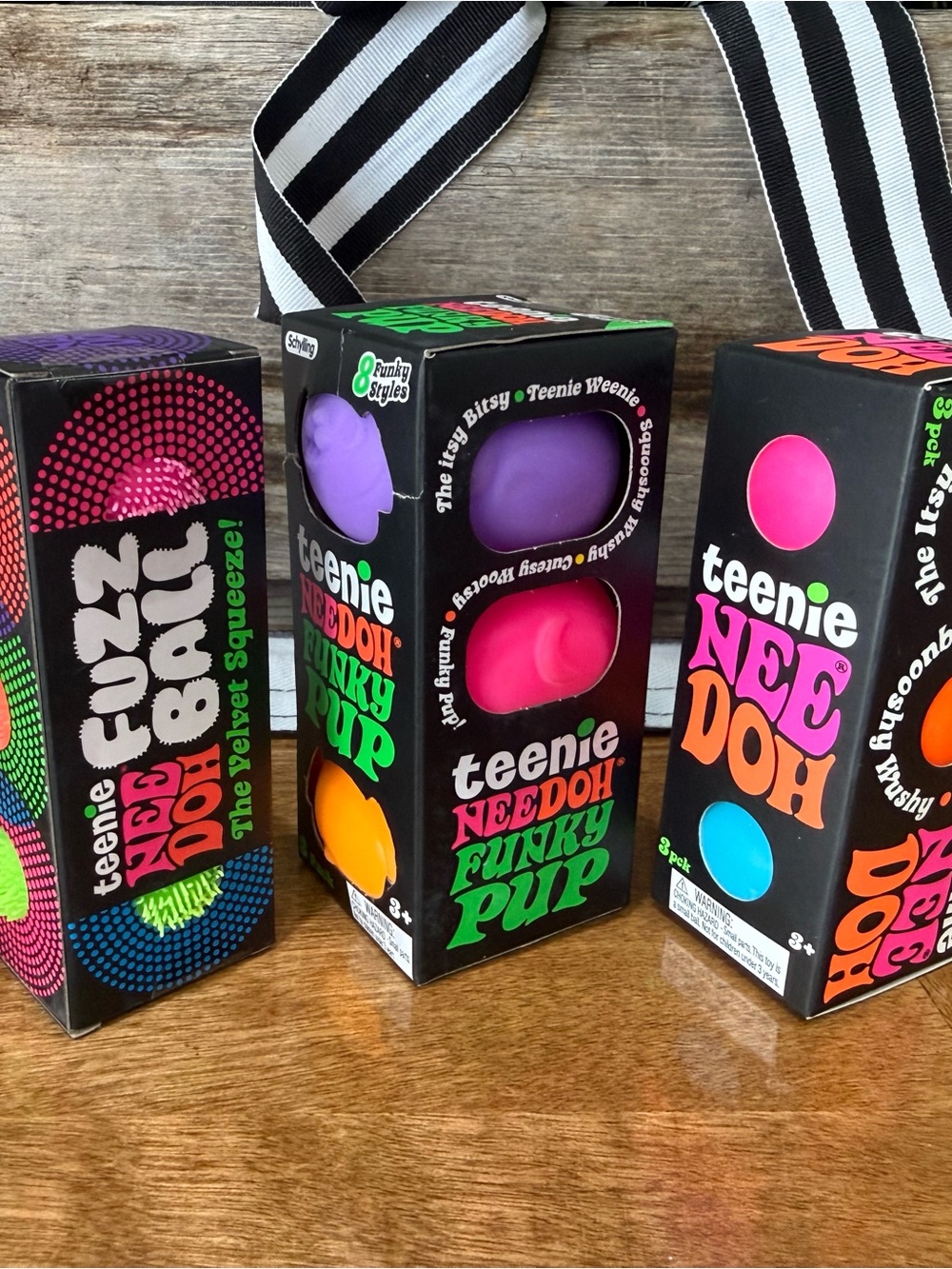 NeeDoh Funky Pup 3-Pack , fuzz ball 3 pack, and Teenie NeeDoh 3 pack bundle
